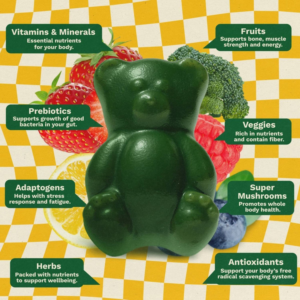 Grüns Kids Low Sugar Superfoods Greens Gummies with Prebiotic Fiber – 240g/12 ct