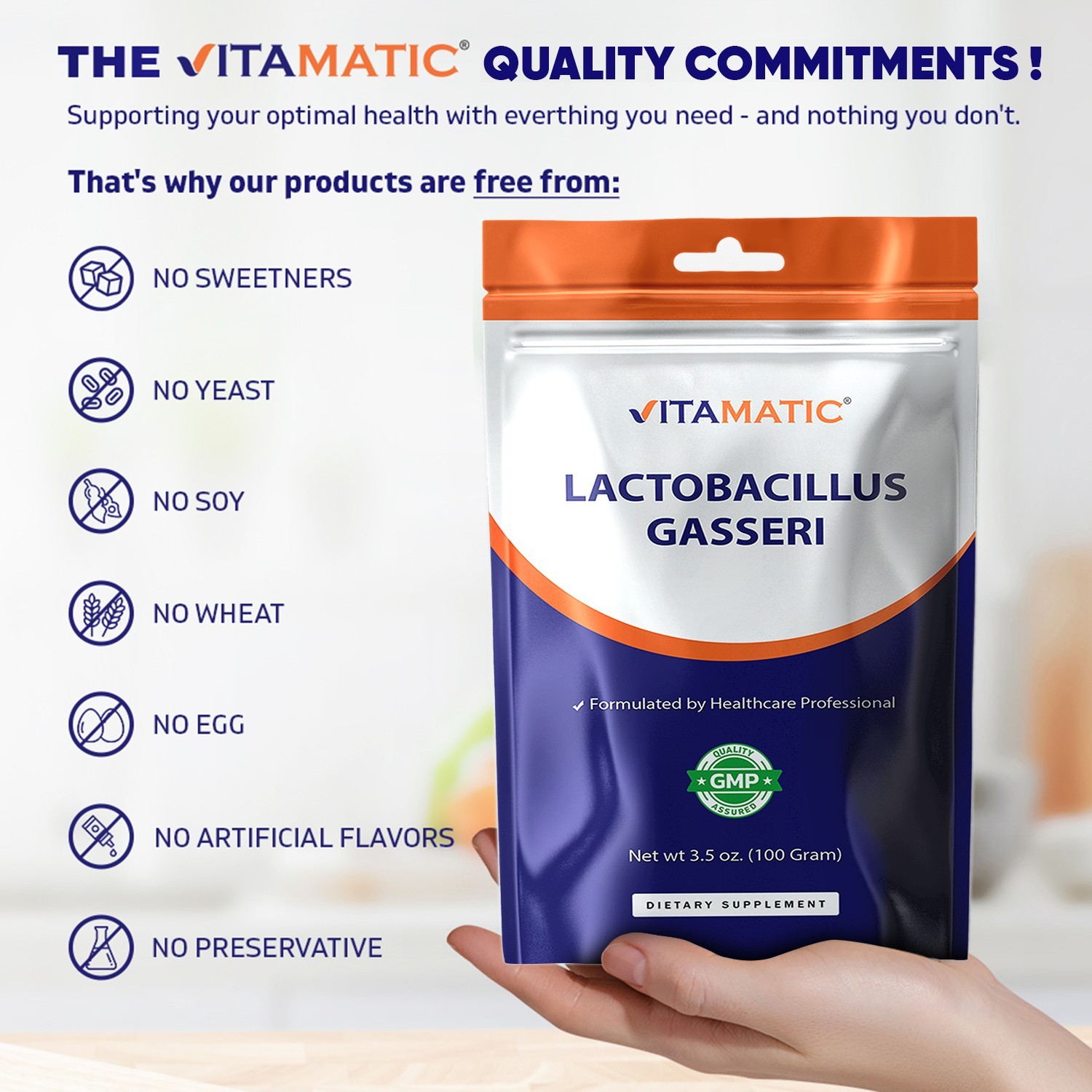 Vitamatic Lactobacillus Gasseri Probiotic Powder – Digestive Support 100 Gr
