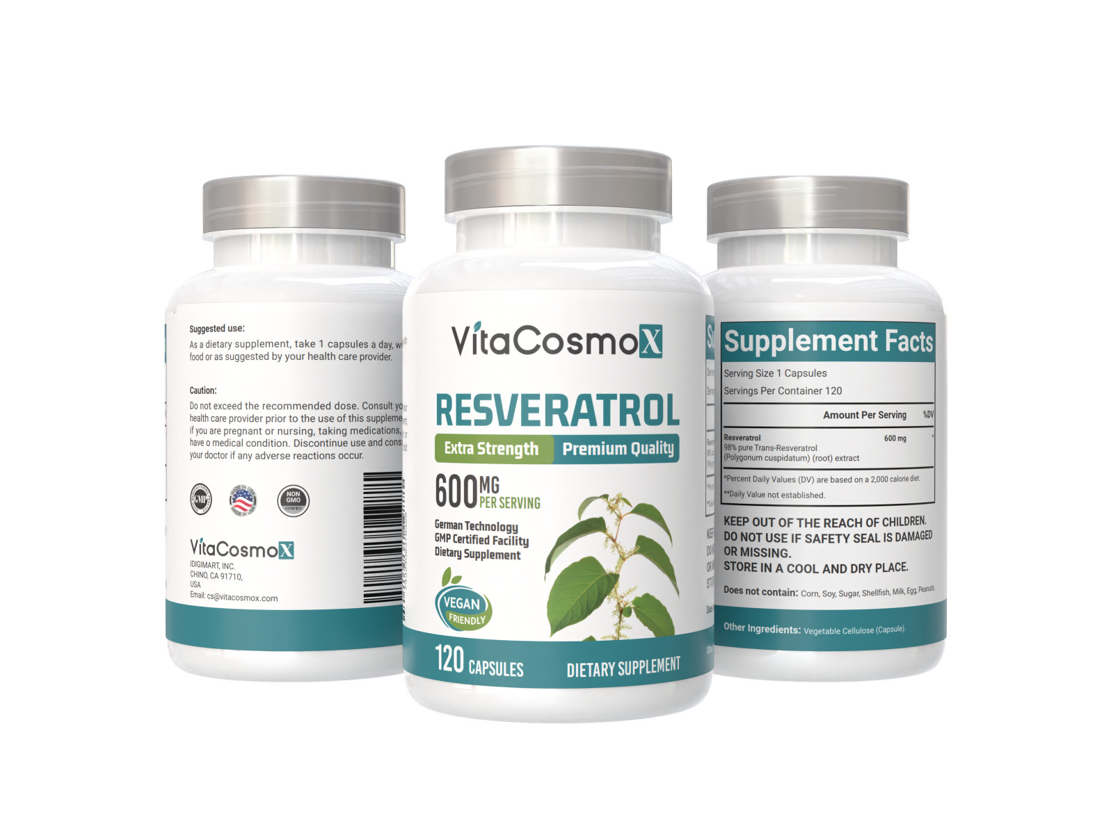 VitaCosmoX Resveratrol 600mg – 120 Capsules – Anti-Aging Antioxidant Supplement