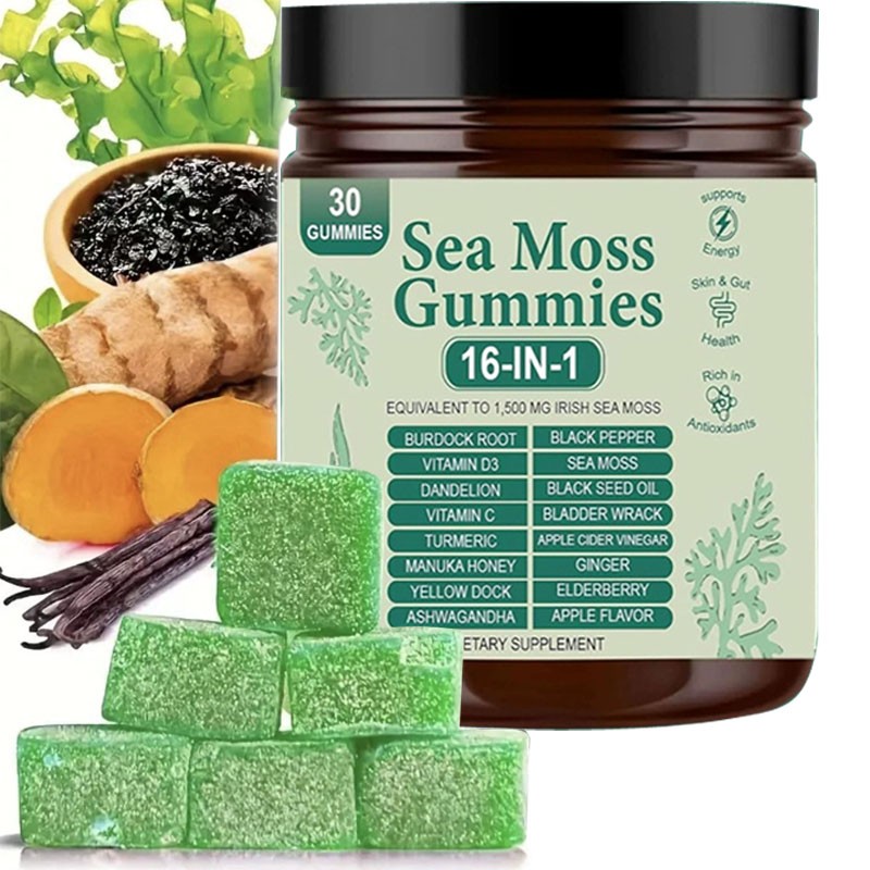 Enhanced 16 in 1 Organic Sea Moss Gummy | Irishmoss Extract 6000Mg | Green Apple