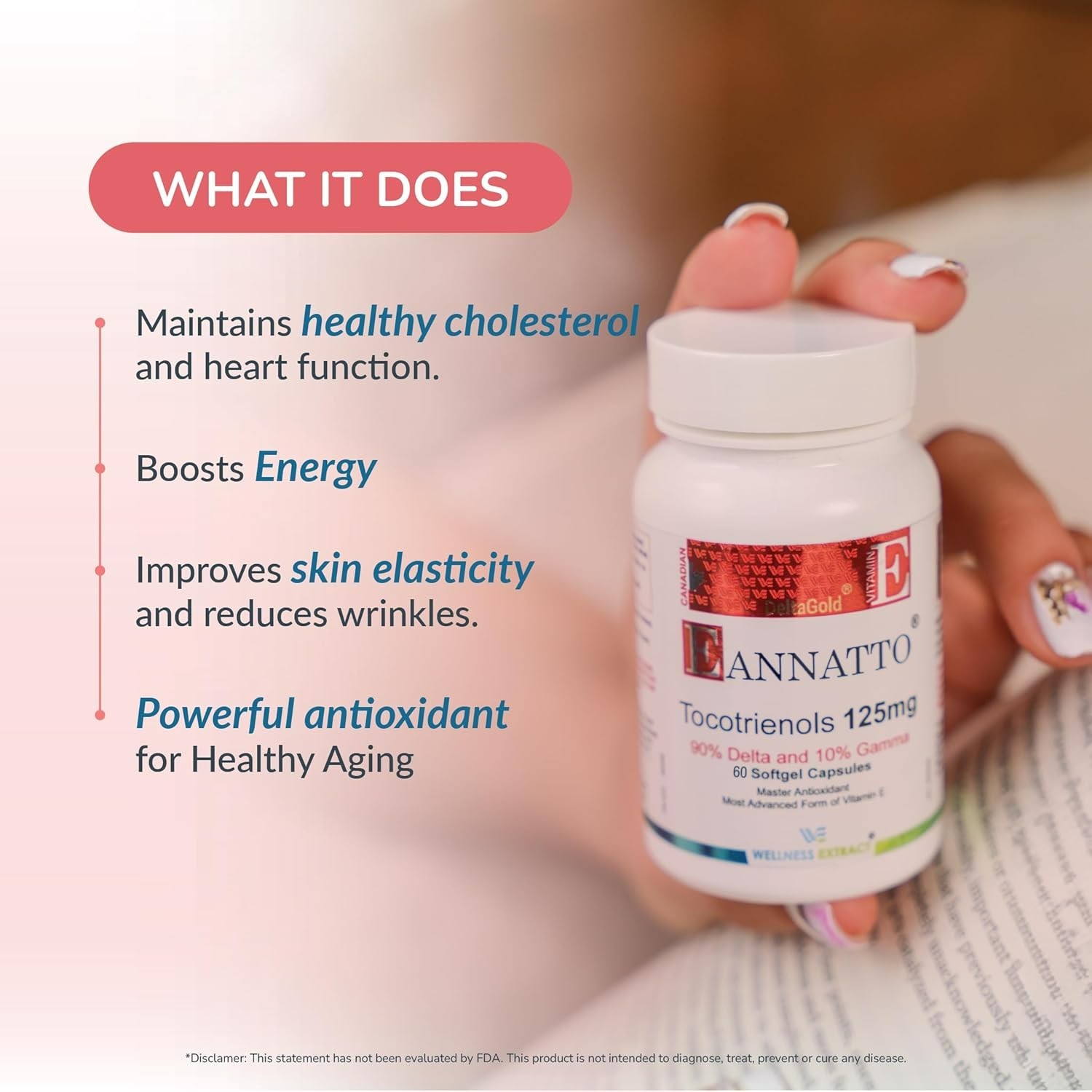 WELLNESS EXTRACT Eannatto Tocotrienols Vitamin E Supplements – 125MG, 60 Softgel