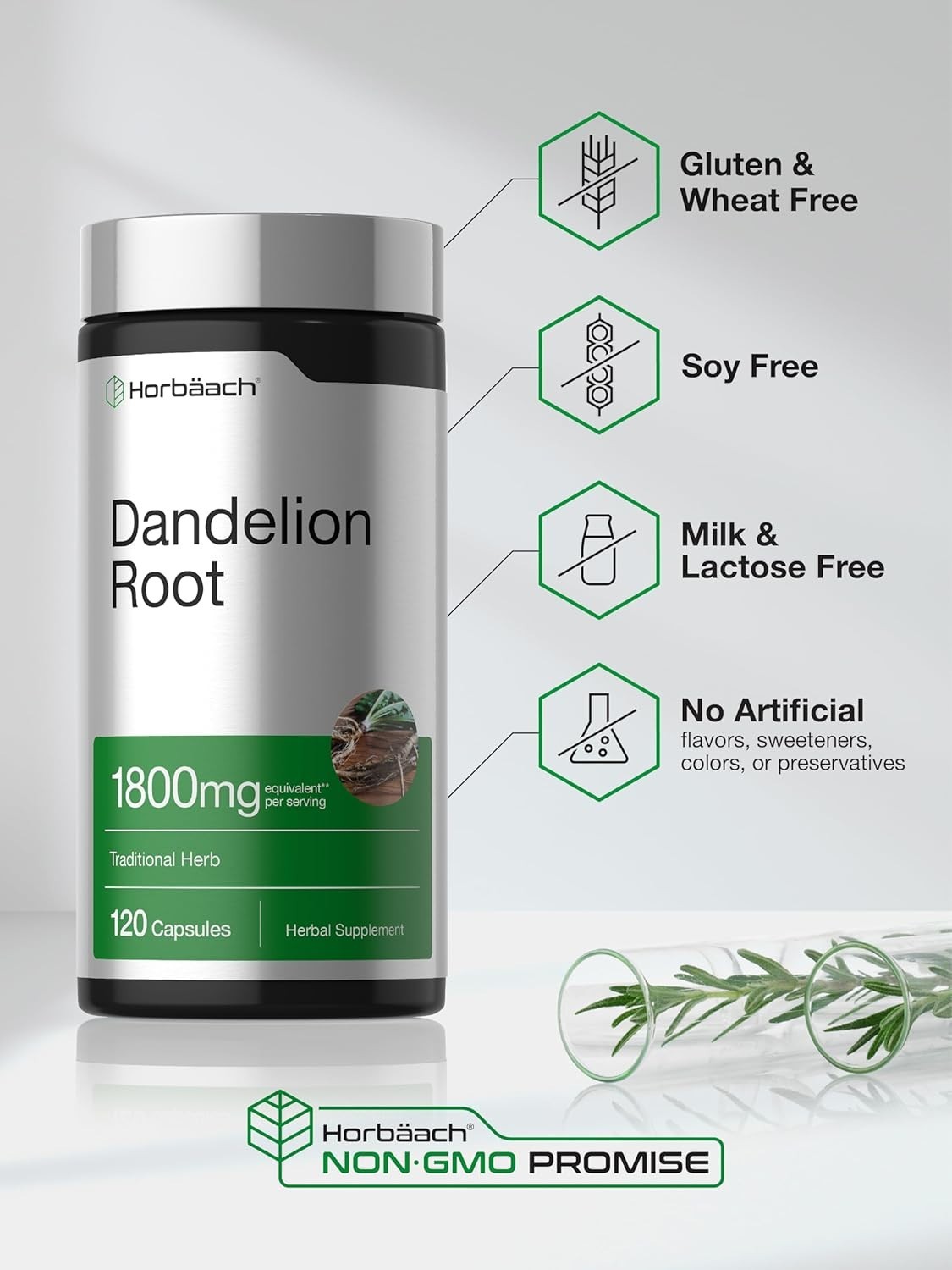 Dandelion Root Capsules 1800mg | 120 Count | Non-GMO, Gluten Free | by Horbaach