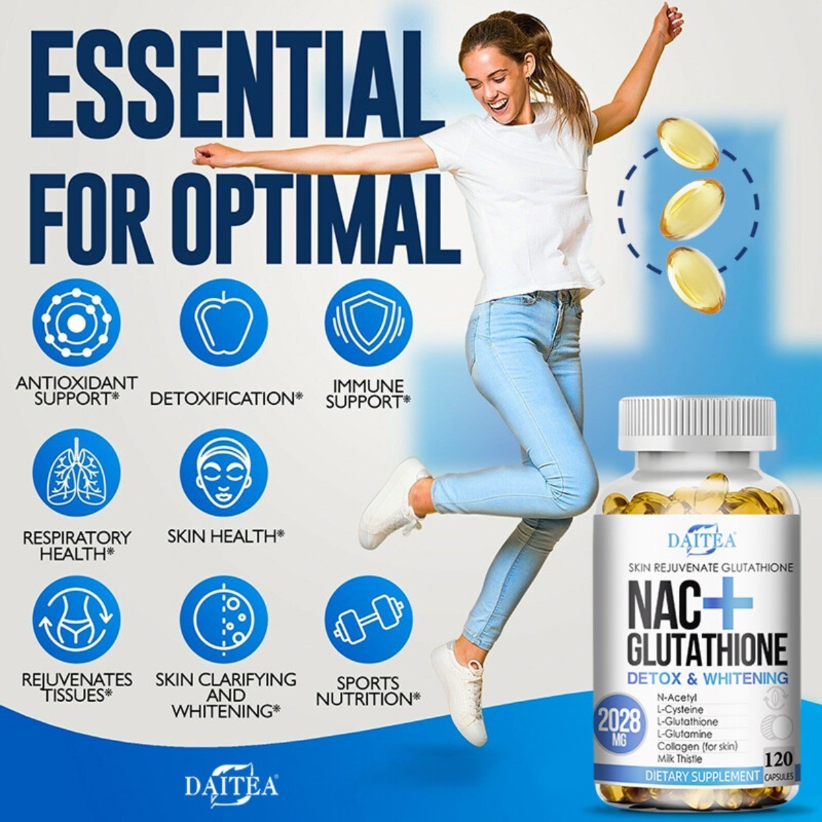 2 BOTTLES-NAC Glutathione Collagen Complex Antioxidant & Anti-Aging Skin Support