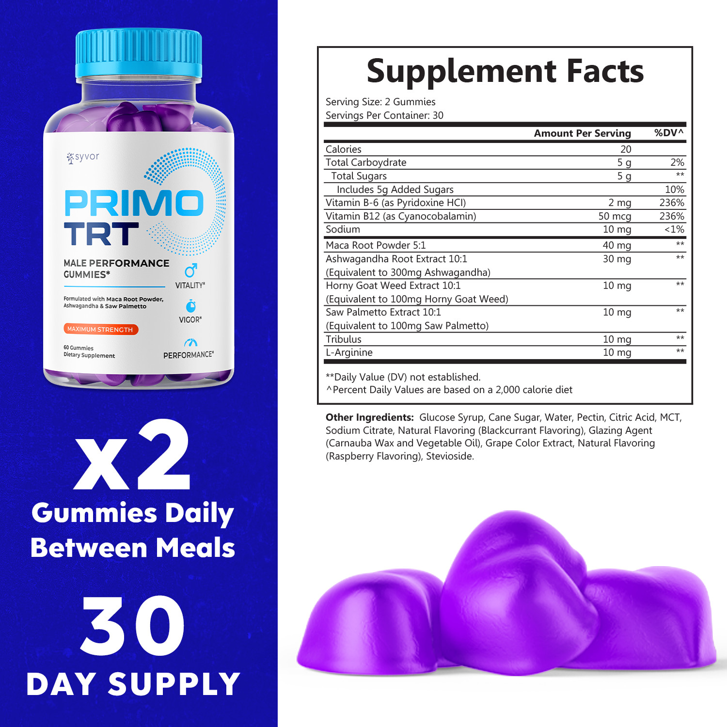 Primo TRT Men’s Gummies Advanced Pro Formula Chewable Supplement 180 Gummies
