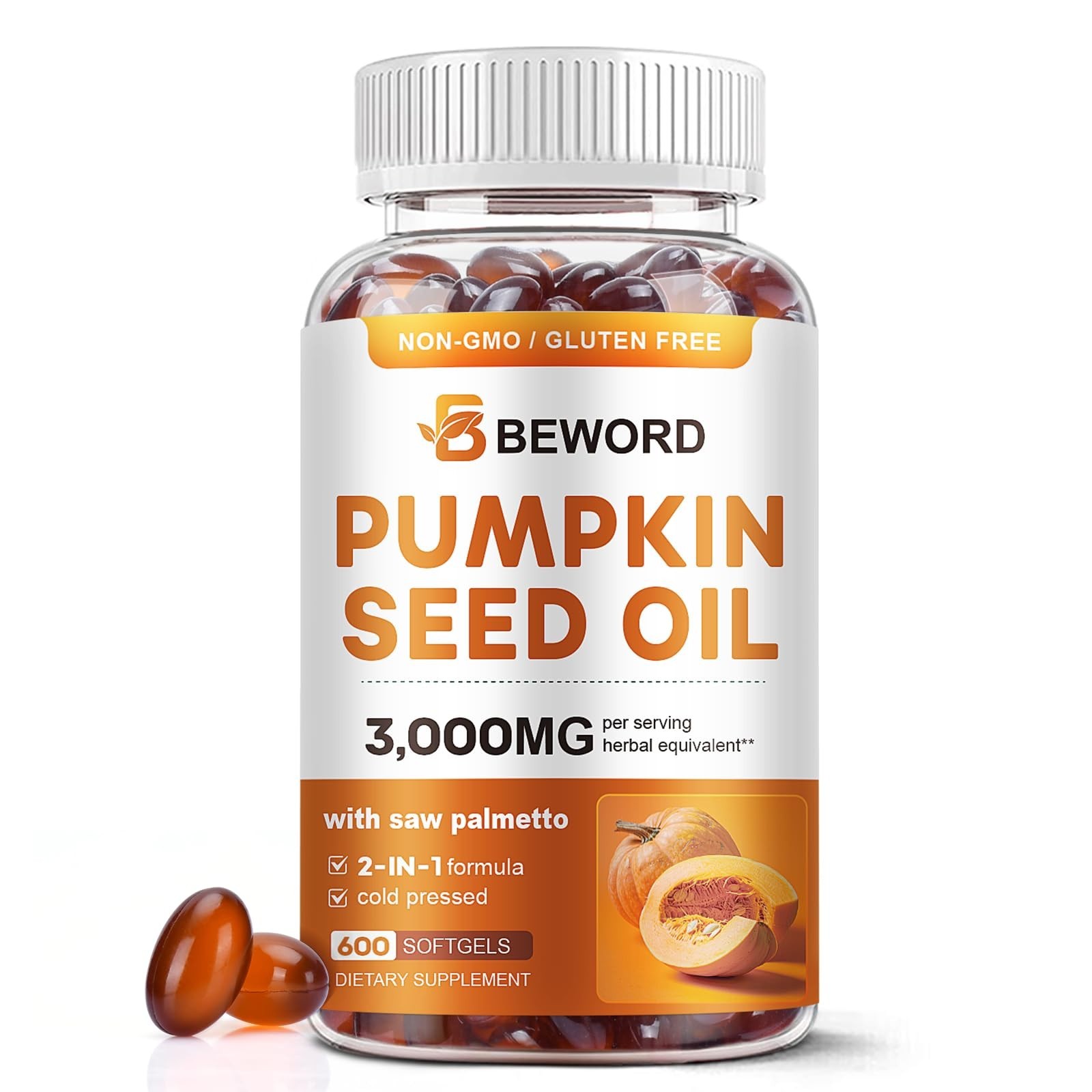 Pumpkin Seed Oil & Saw Palmetto Softgels 3000mg – 600 Count | Cold-Pressed, Non-