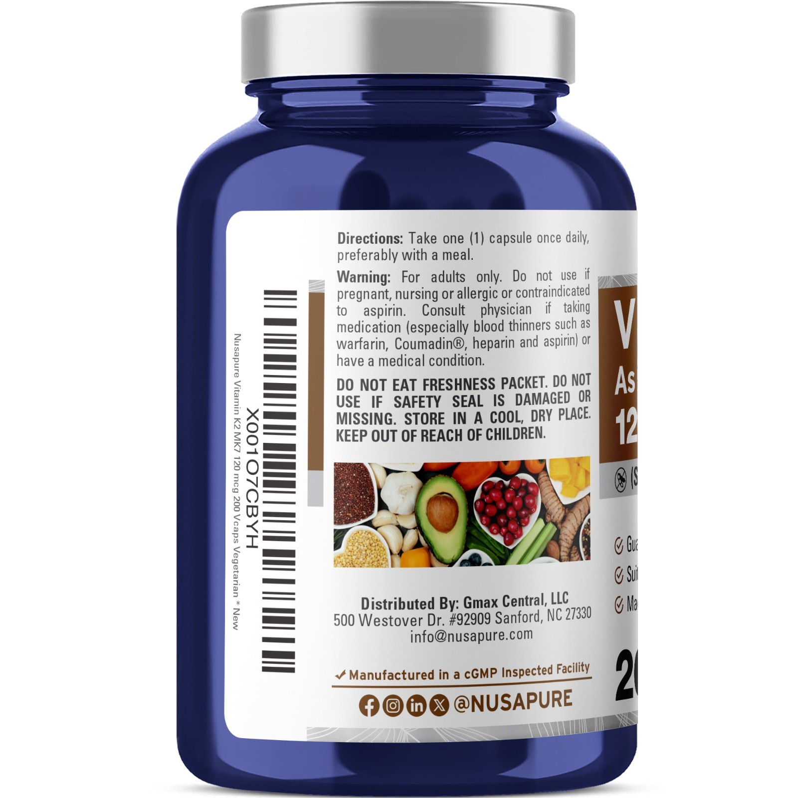 NusaPure Vitamin K2 MK7 120 mcg 200 Veggie Caps (Non-GMO, Vegan)