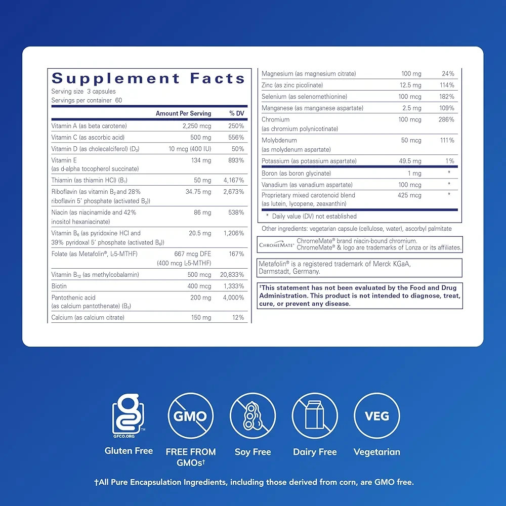 Pure Encapsulations Nutrient 950 Without Copper Iron Iodine 180 Caps Multivitami
