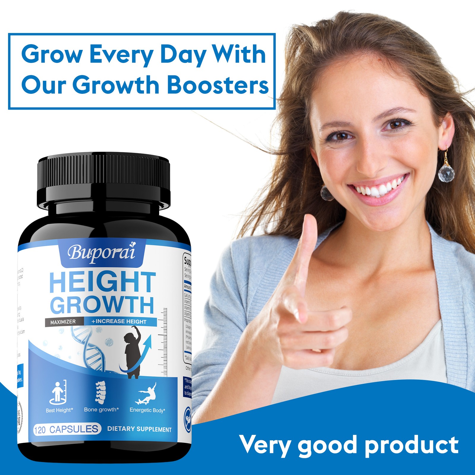 Height Growth – Increase Bone Growth Adults, Teens & Kids, Calcium, Vitamin D3