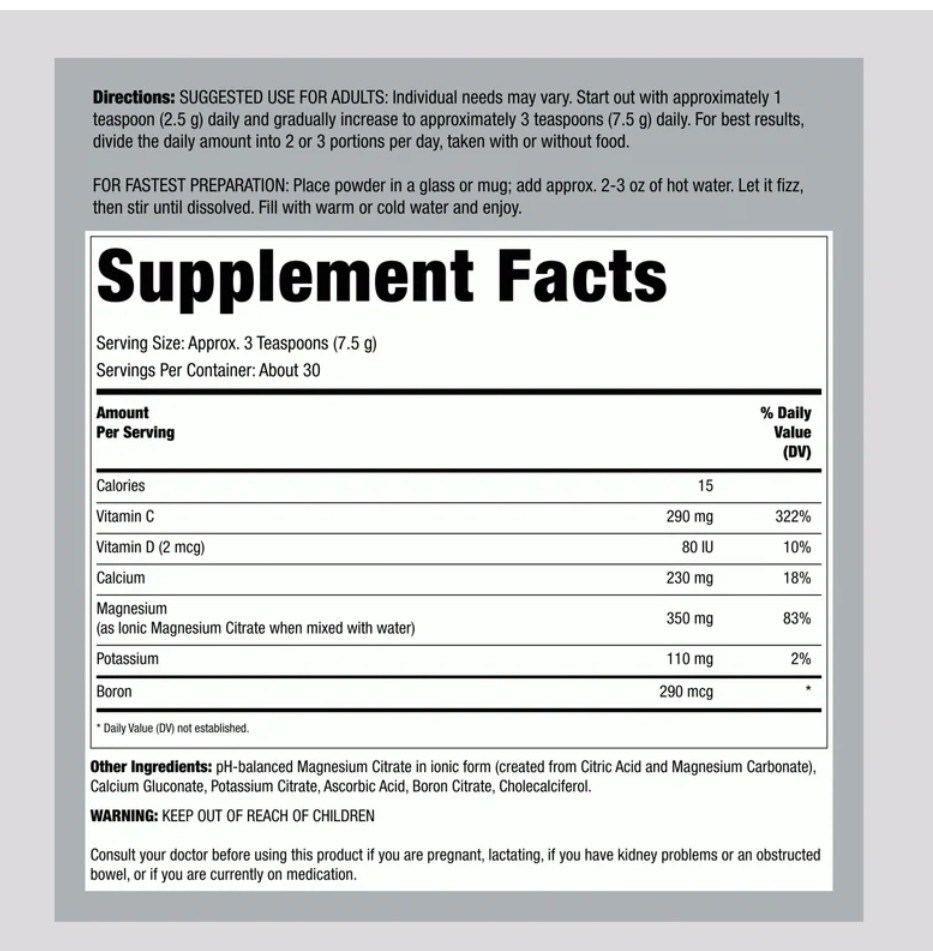 Magnesium Citrate Powder, 8 oz (227 g) Bottle