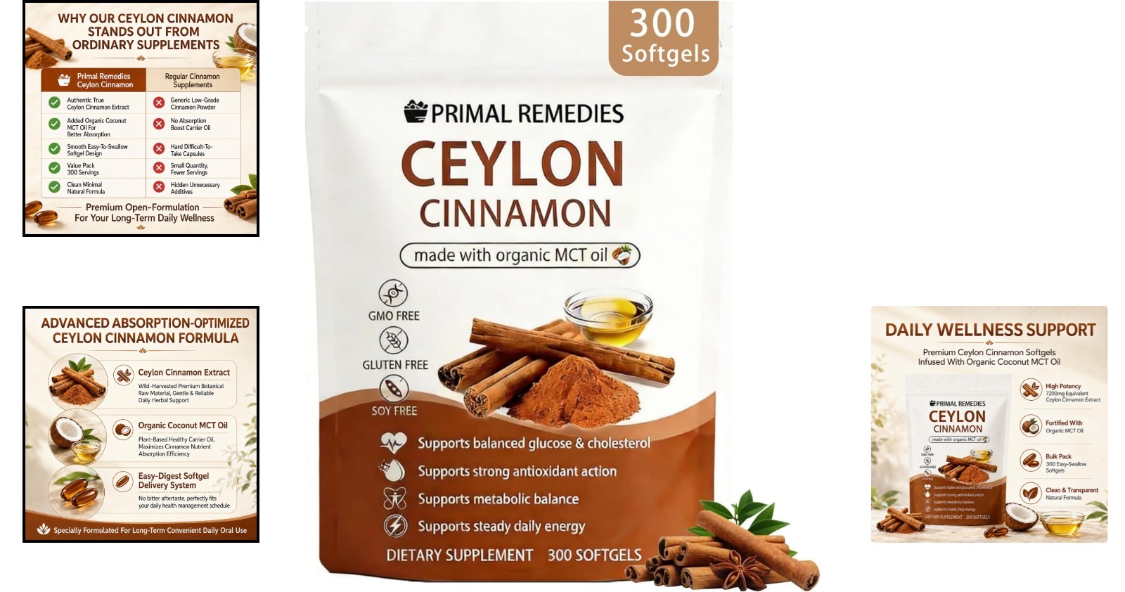 300 Softgels of Non-GMO Ceylon Cinnamon with MCT Oil – Wellness Boost