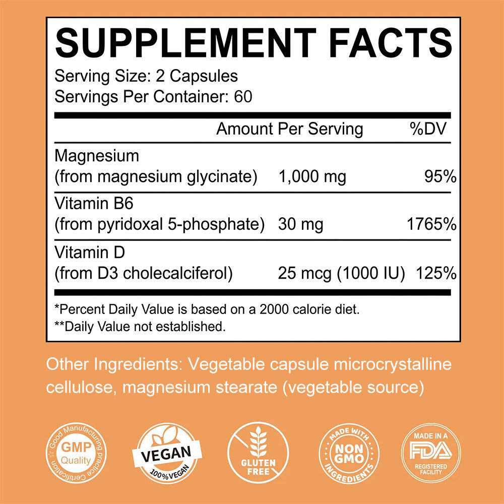Magnesium Glycinate 1000mg – 30/60/120 Capsules For Sleep, Muscle & Heart Health