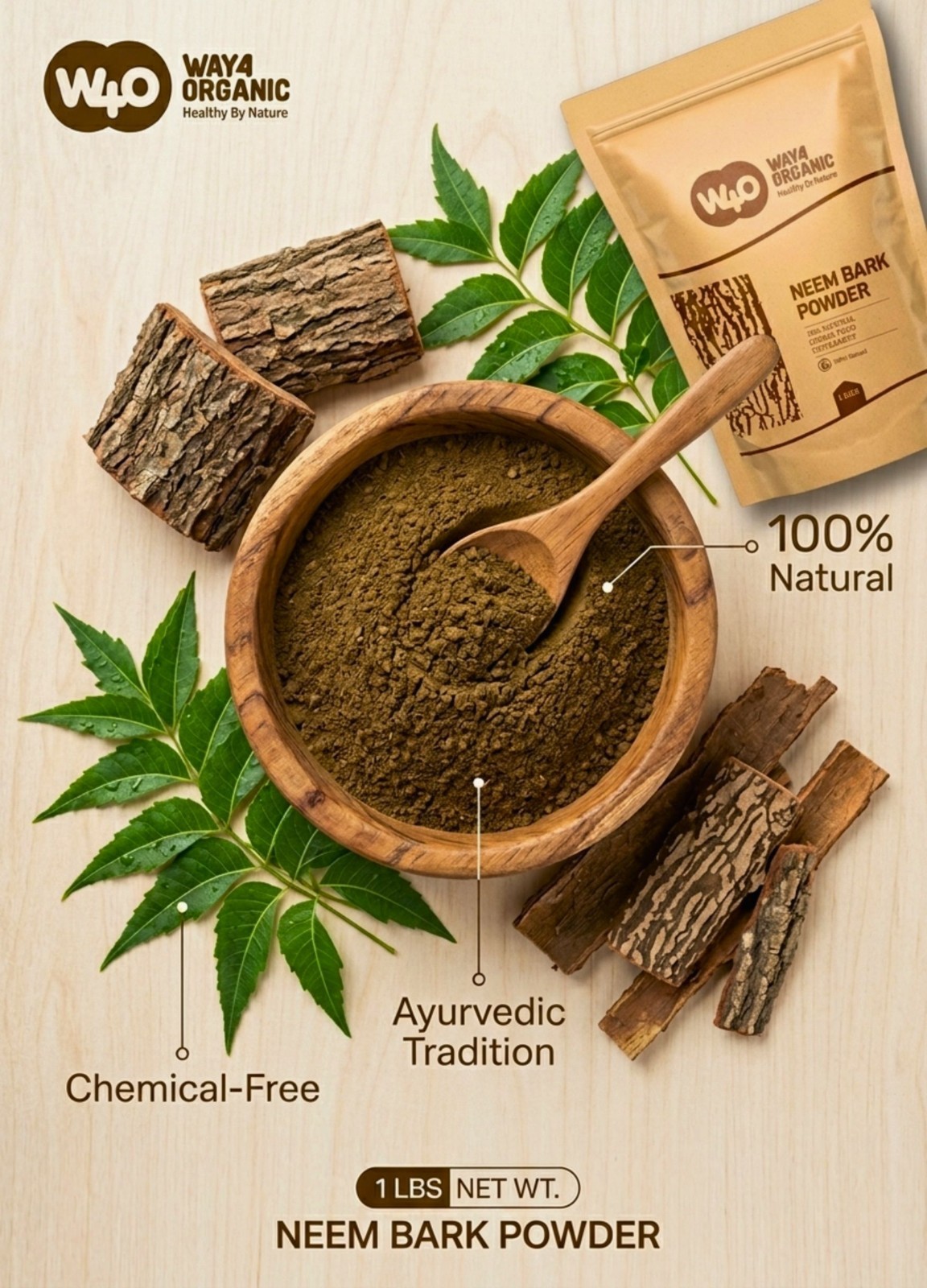 Neem Bark Powder 16 Oz (1 lb) – Dental and Digestion Support – Tooth Powder