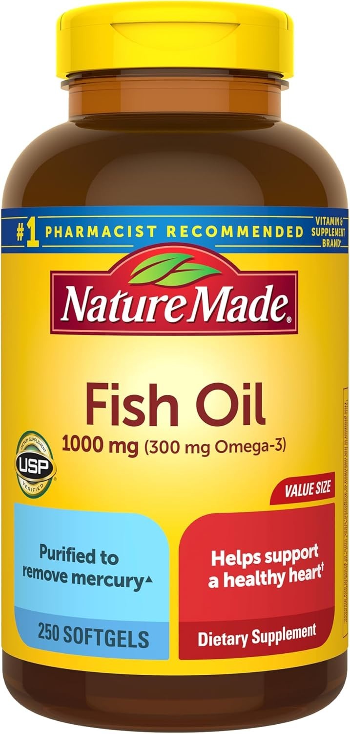 1000mg Omega 3 Fish Oil Supplements – 250 Softgels for Heart Health Support