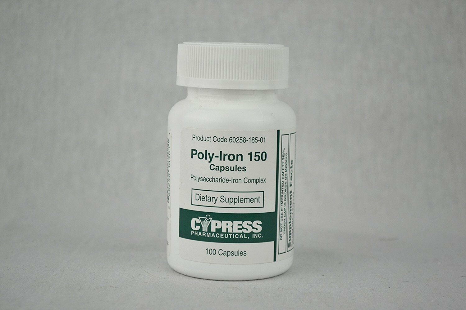 Cypress Pharmaceutical Poly-Iron Capsules Iron Dietary Supplement 150mg 100 ct