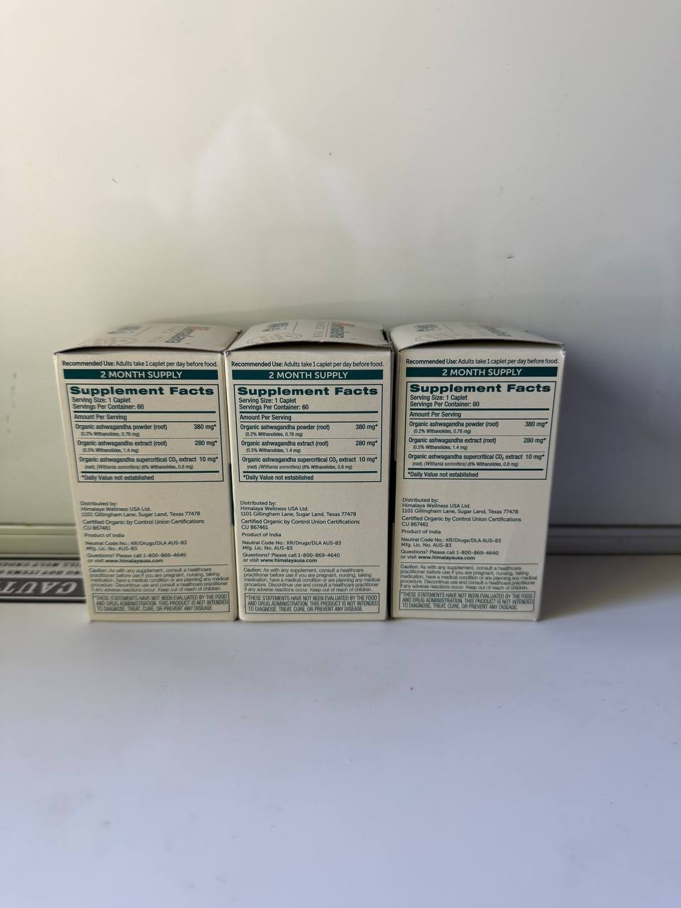 NEW Himalaya Organic Ashwagandha 60 Caps Ea. Lot Of 3 Exp. 7/2029