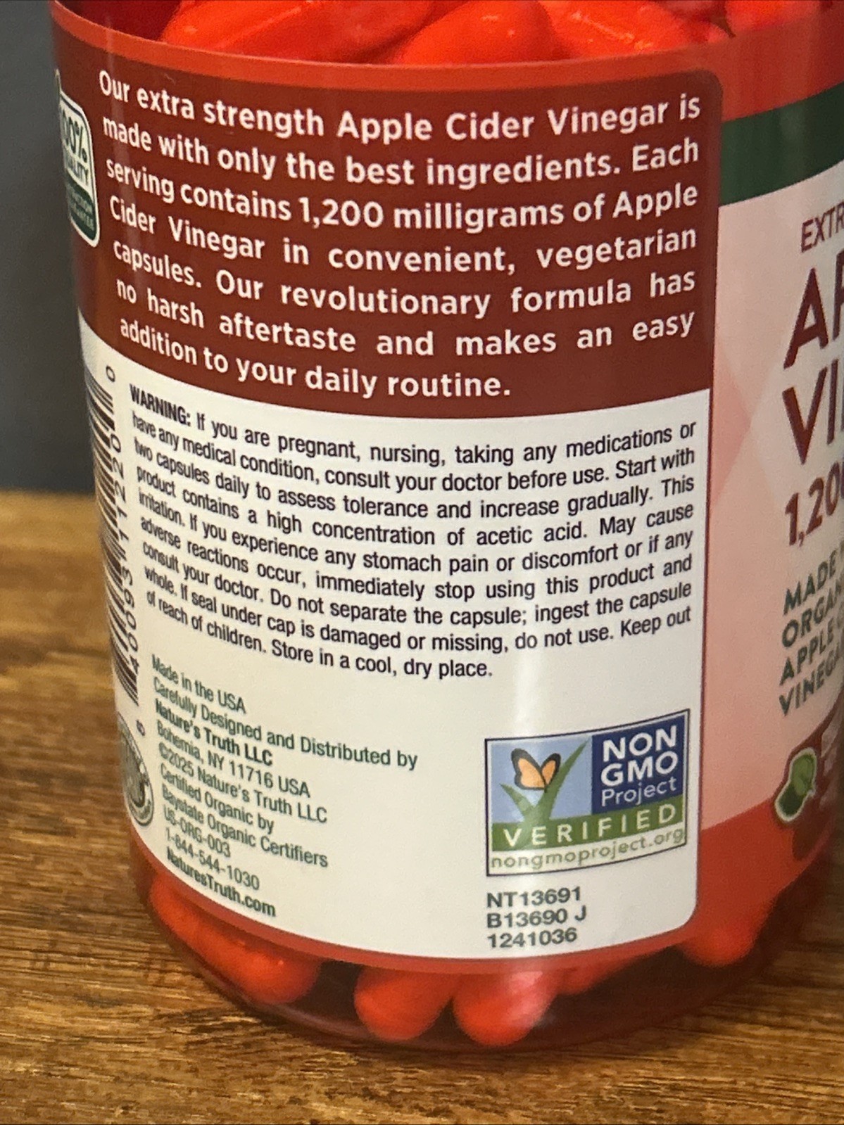 Nature’s Truth 1200mg Apple Cider Vinegar Capsules – 180 Count – Exp. 07/2028