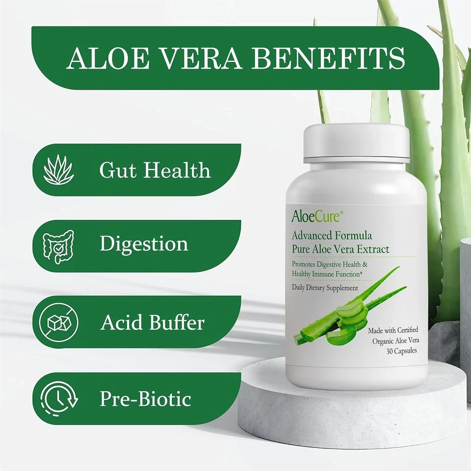 4 Bottles AloeCure Organic Aloe Vera Capsules, 130,000mg Inner (4×30 Capsules)