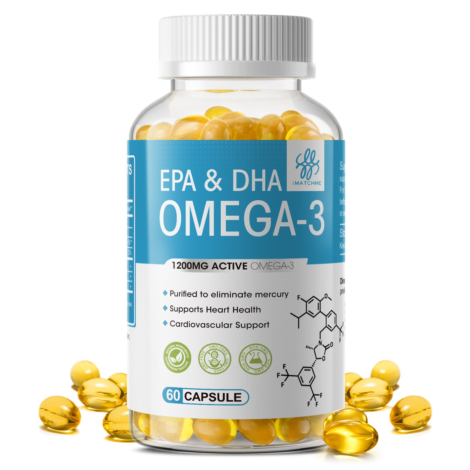 iMATCHME Omega-3 Capsules 60ct – Brain, Heart & Joint Support with EPA DHA