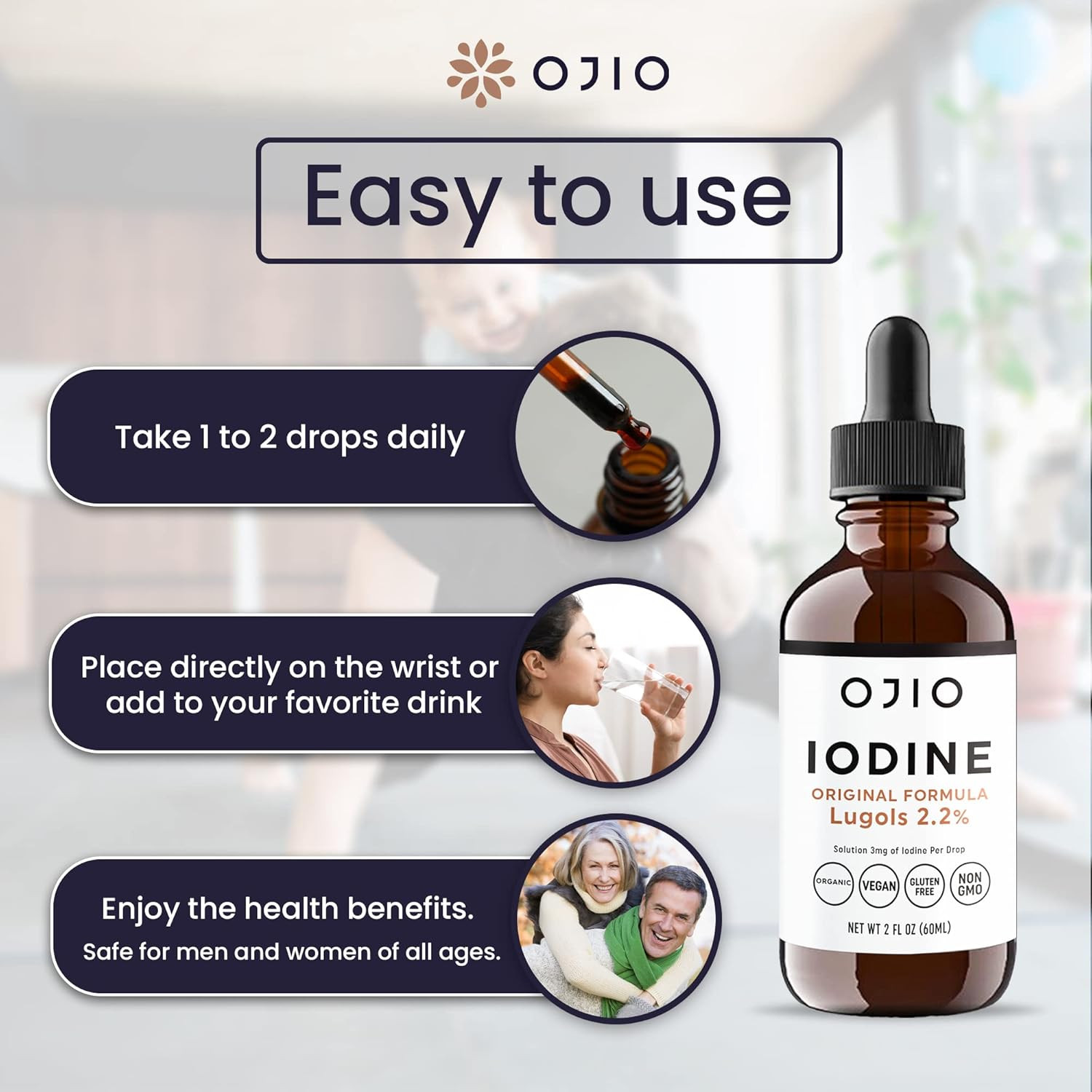 Iodine Solution 2% Liquid Drops High Potency 2oz Oral Supplement Energy Health