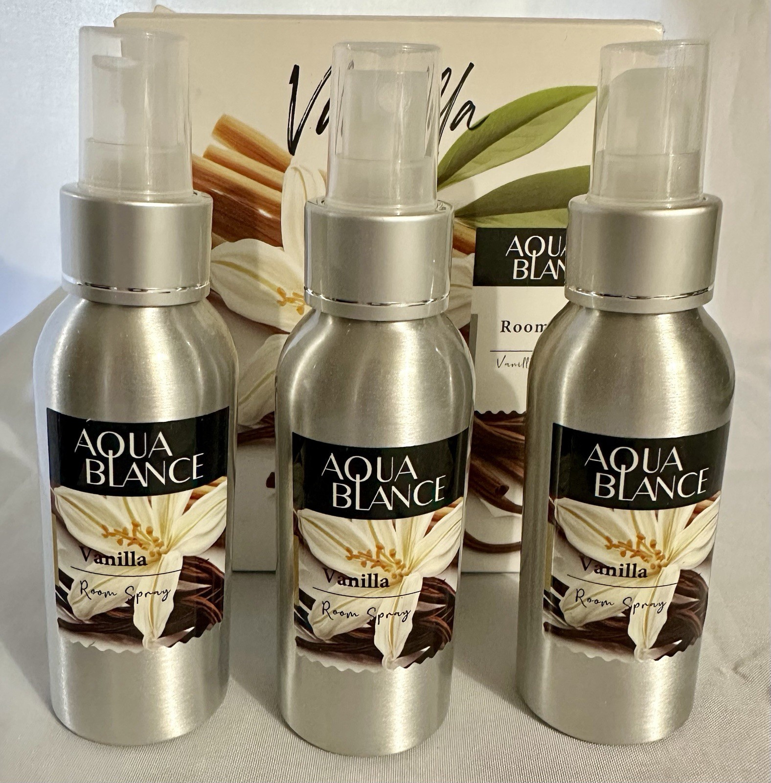 Aqua Blanche Vanilla Room Spray Set of 3 Home Fragrance Air Freshener NIB