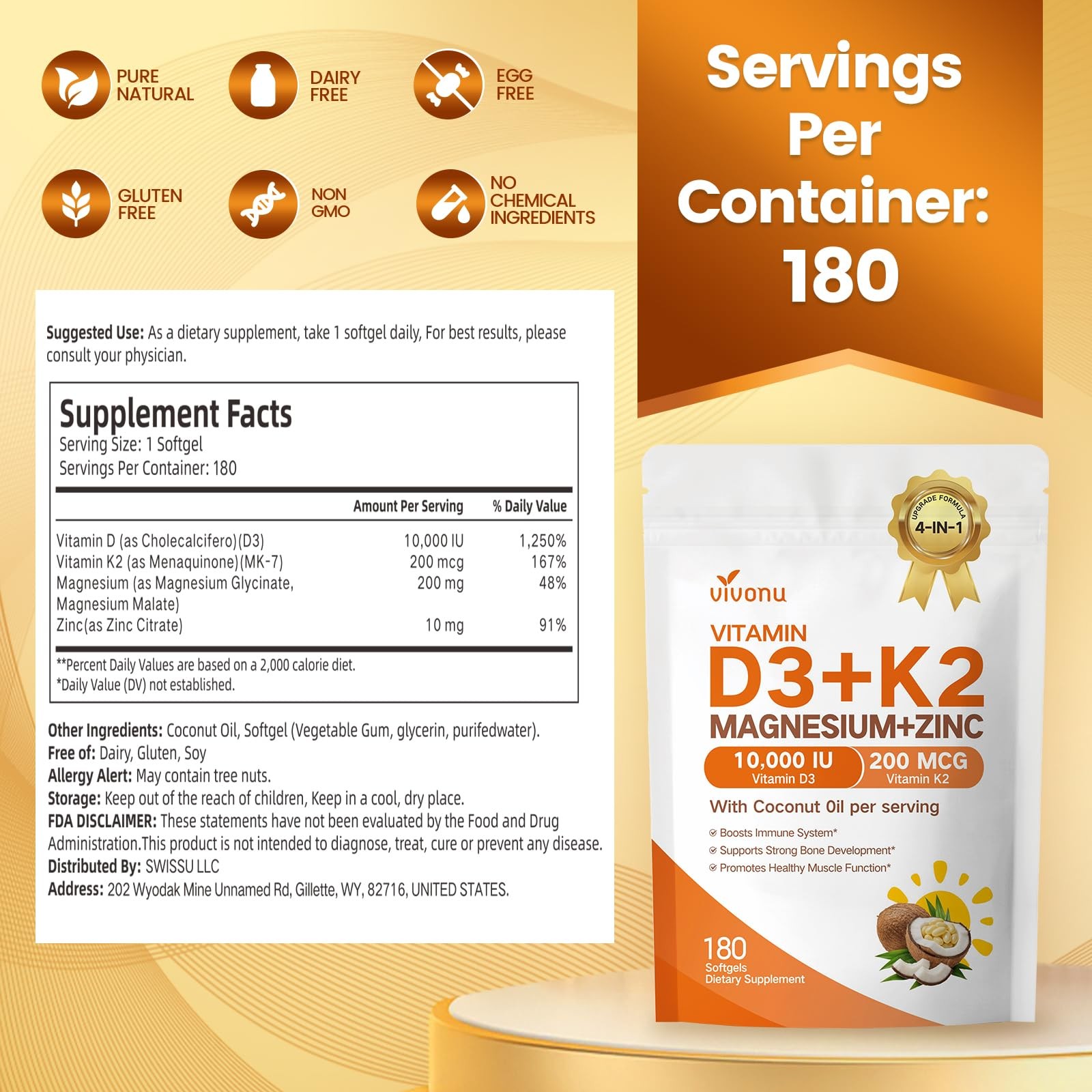 Vitamin D3 K2 Magnesium Zinc Softgel Cardiovascular Health Support Support
