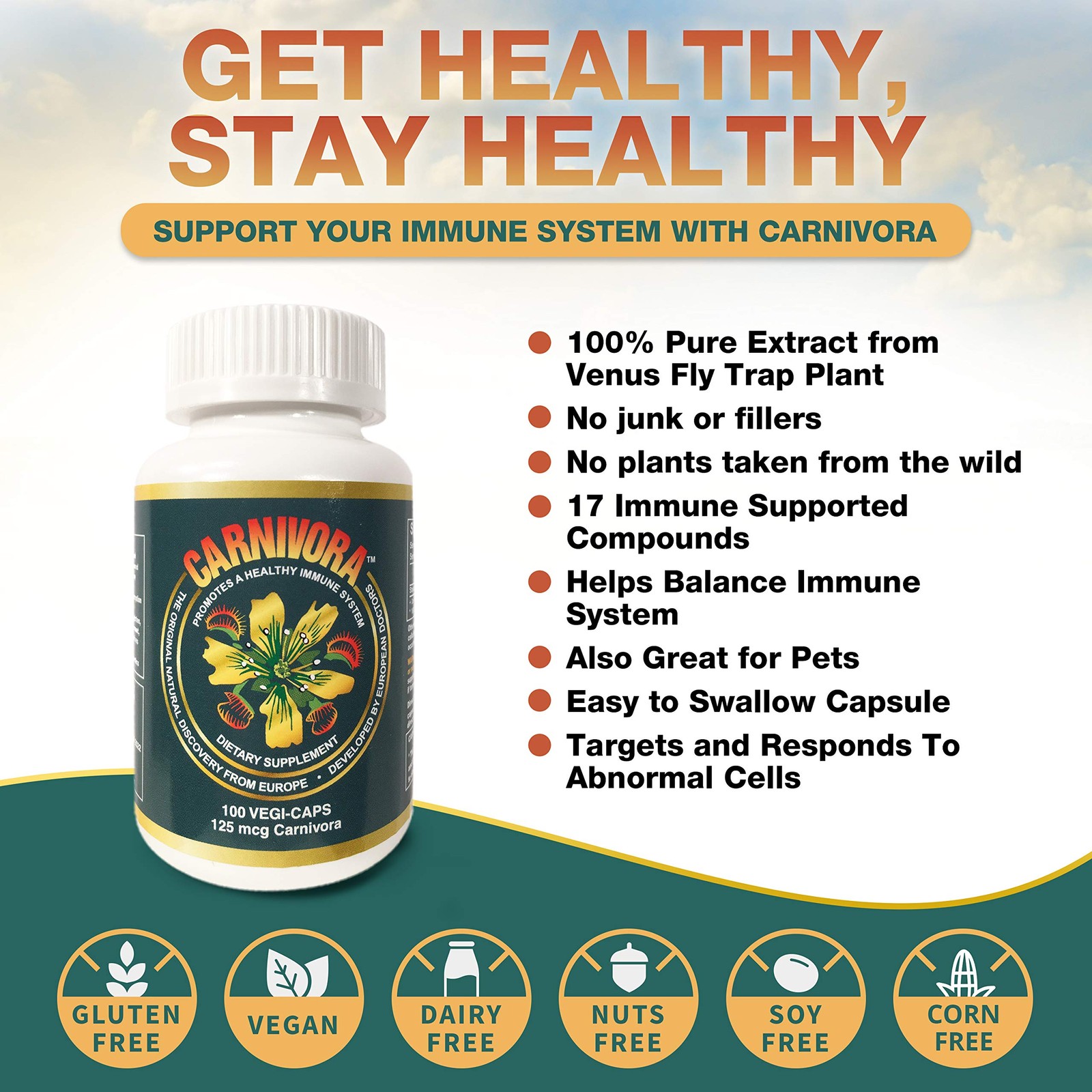 Vegan Immune Support Capsules – Gluten Free, Strengthen Your Defense (100 Count)