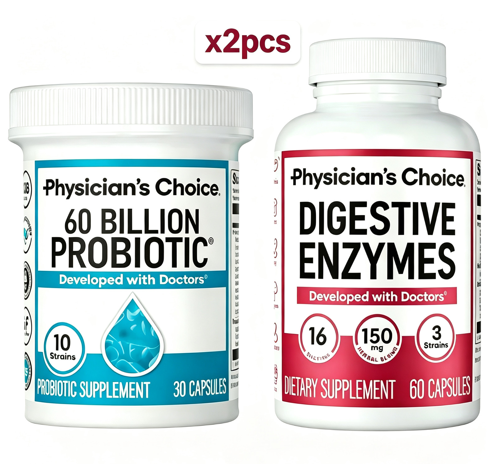 Physician’s Choice 60 Billion Probiotic & Enzyme Complex – 2‑Pack Bundle – Advan