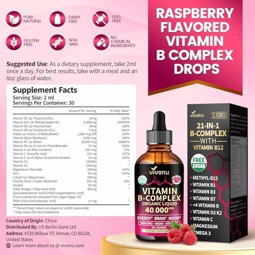 Vitamin B Complex Liquid Drops, Methylated Vitamin B12 , B1, B6, B3, B5,