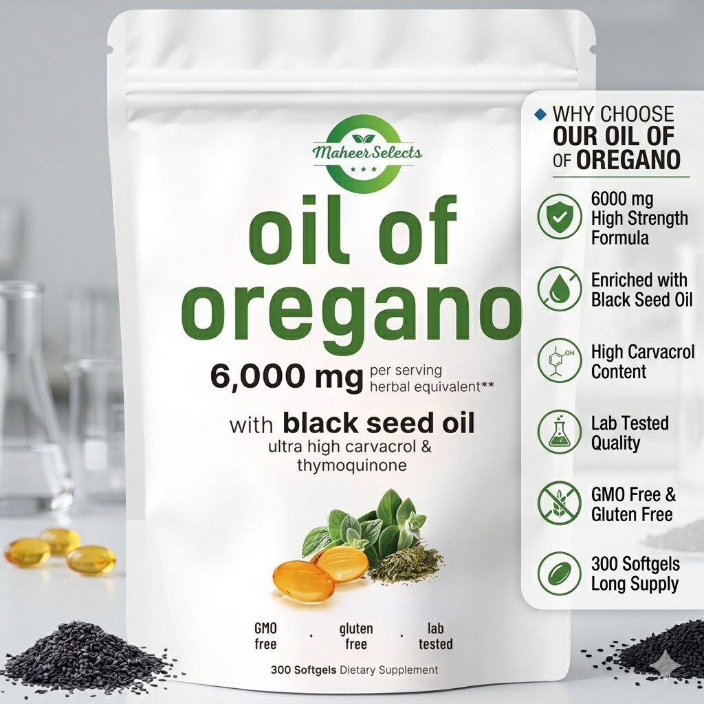 3 Pack Oil of Oregano 6000mg Black Seed Oil 900 Softgels Immune Digestive Carvac