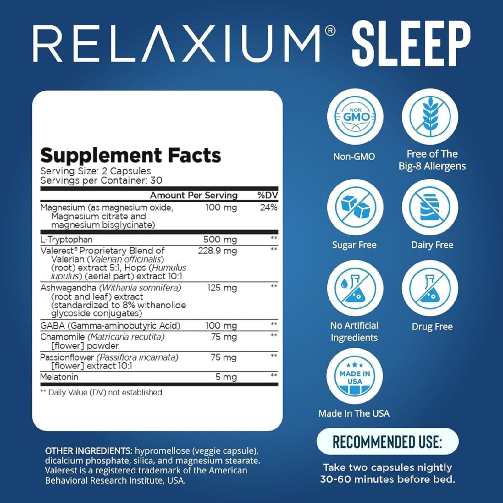 Valerest &Ashwagandha,Melatonin with Magnesium Glycinate,,60capsules EXP 05/2028