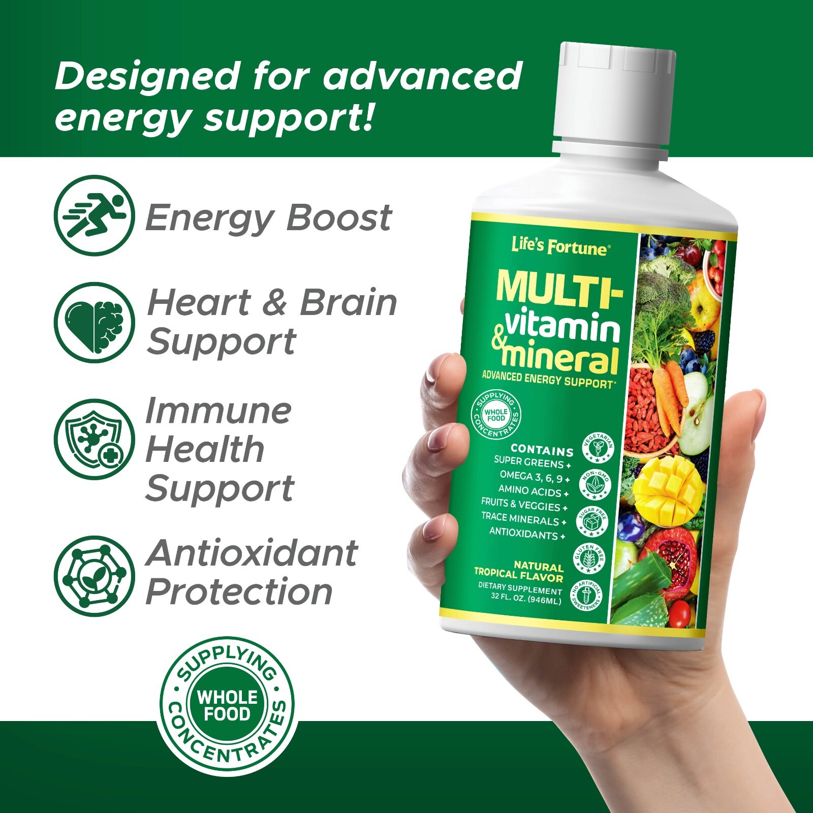 Life’s Fortune Whole Food Liquid Multivitamin, 32 Fl Oz (3 Pack)