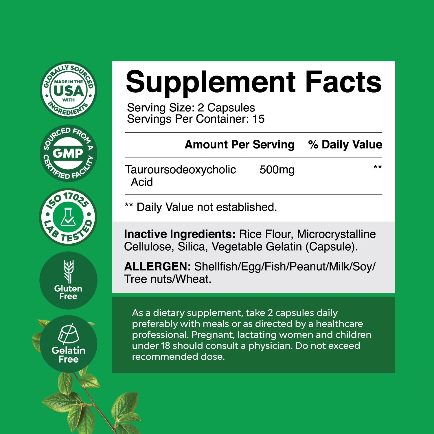 Natures Craft 500mg TUDCA Bile Salt Supplement for Liver and Kidney Support