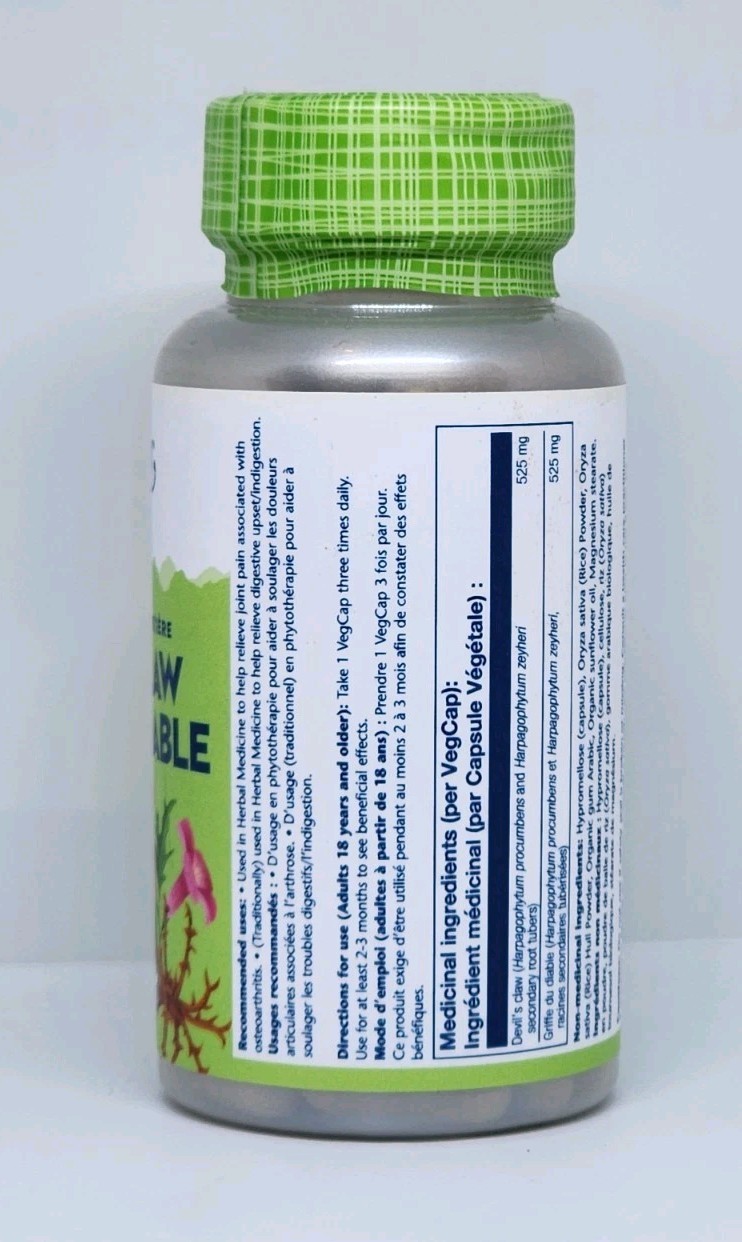 Solaray Devil’s Claw Whole Root 525mg 100 Veggie Capsules New Sealed Exp 05/2026
