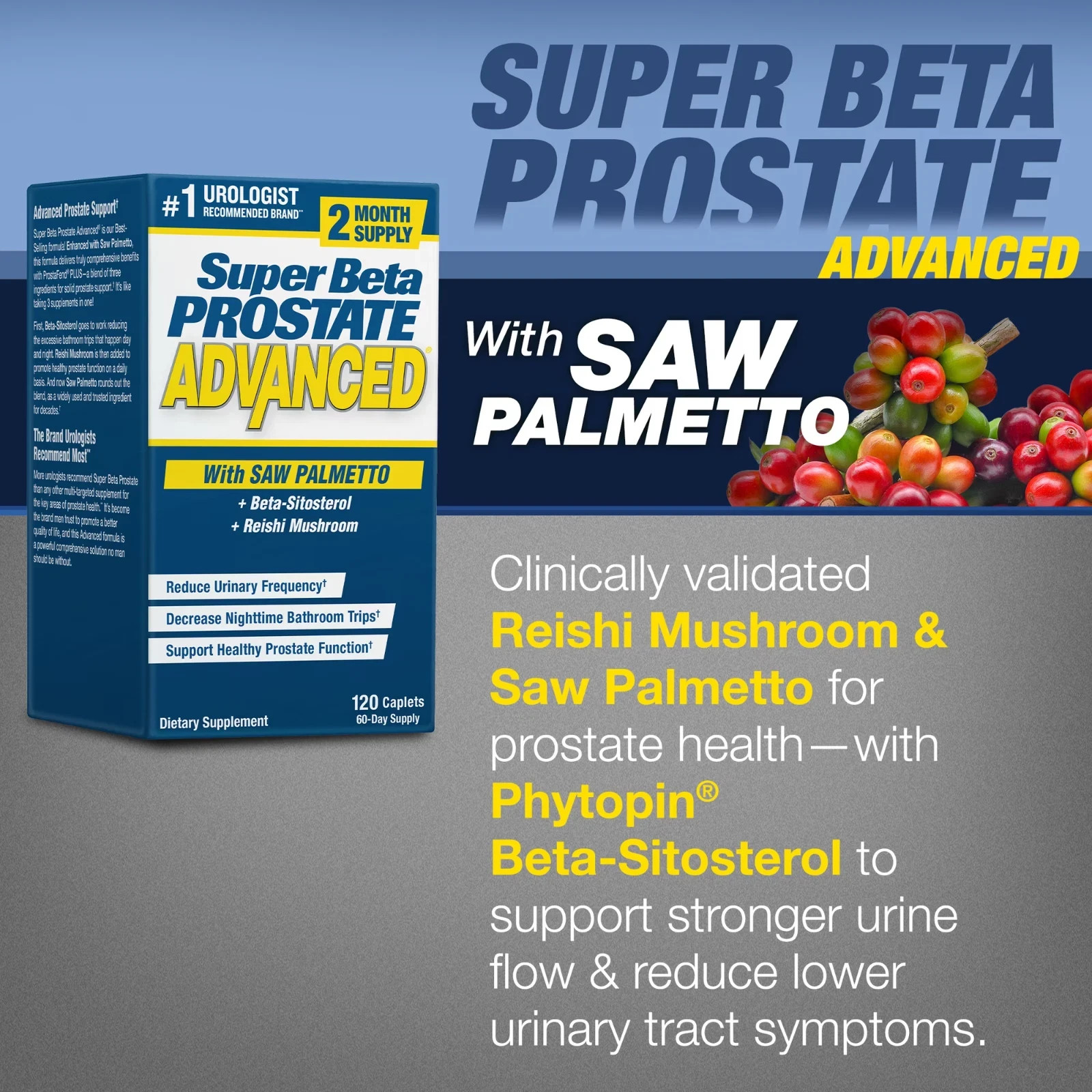 Super Beta Prostate Advanced with Saw Palmetto 120 Capsules Free Shipping