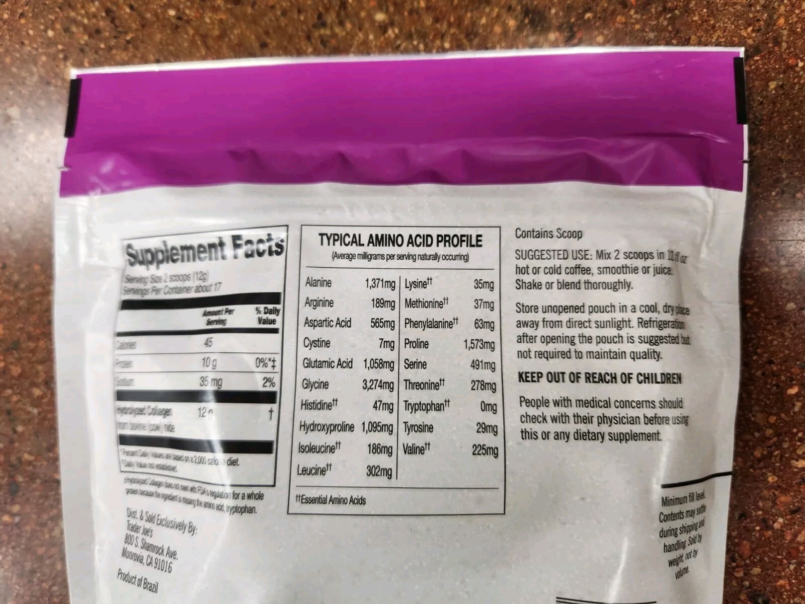 Trader Joes Hydrolyzed Collagen, Unflavored, 198g, Exp 9/18/2028