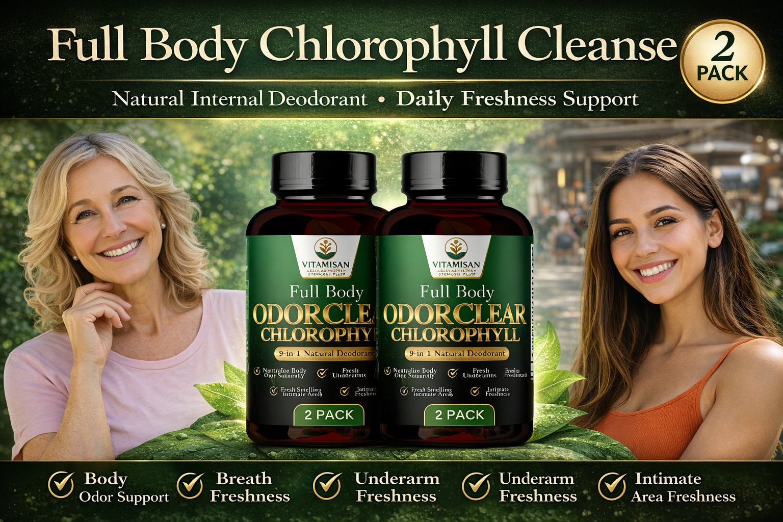 Chlorophyll Capsules Natural Internal Deodorant Body Odor Cleanse 2 Pack 60 Caps