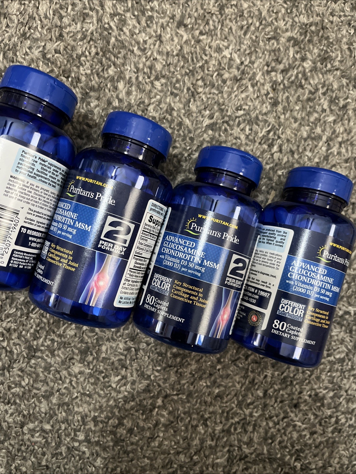 4 Bottle LOT Puritan’s Pride Glucosamine Chondroitin Vitamin D3-160 -320 Caplets