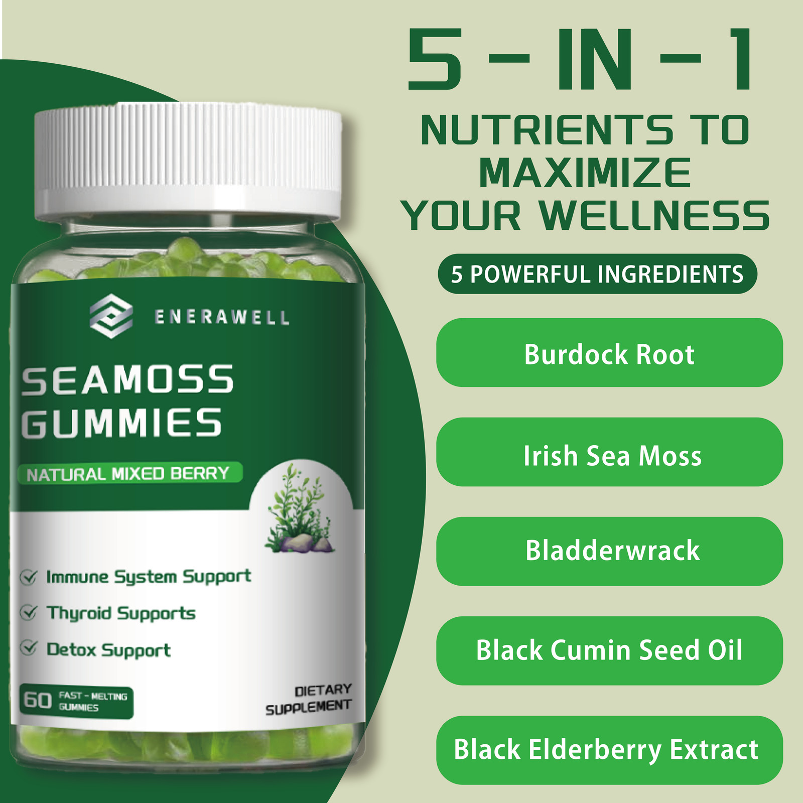 3x Sea Moss Gummies 1300mg-Irish sea Moss,Bladderwrack,Immune Support 02/07/2027