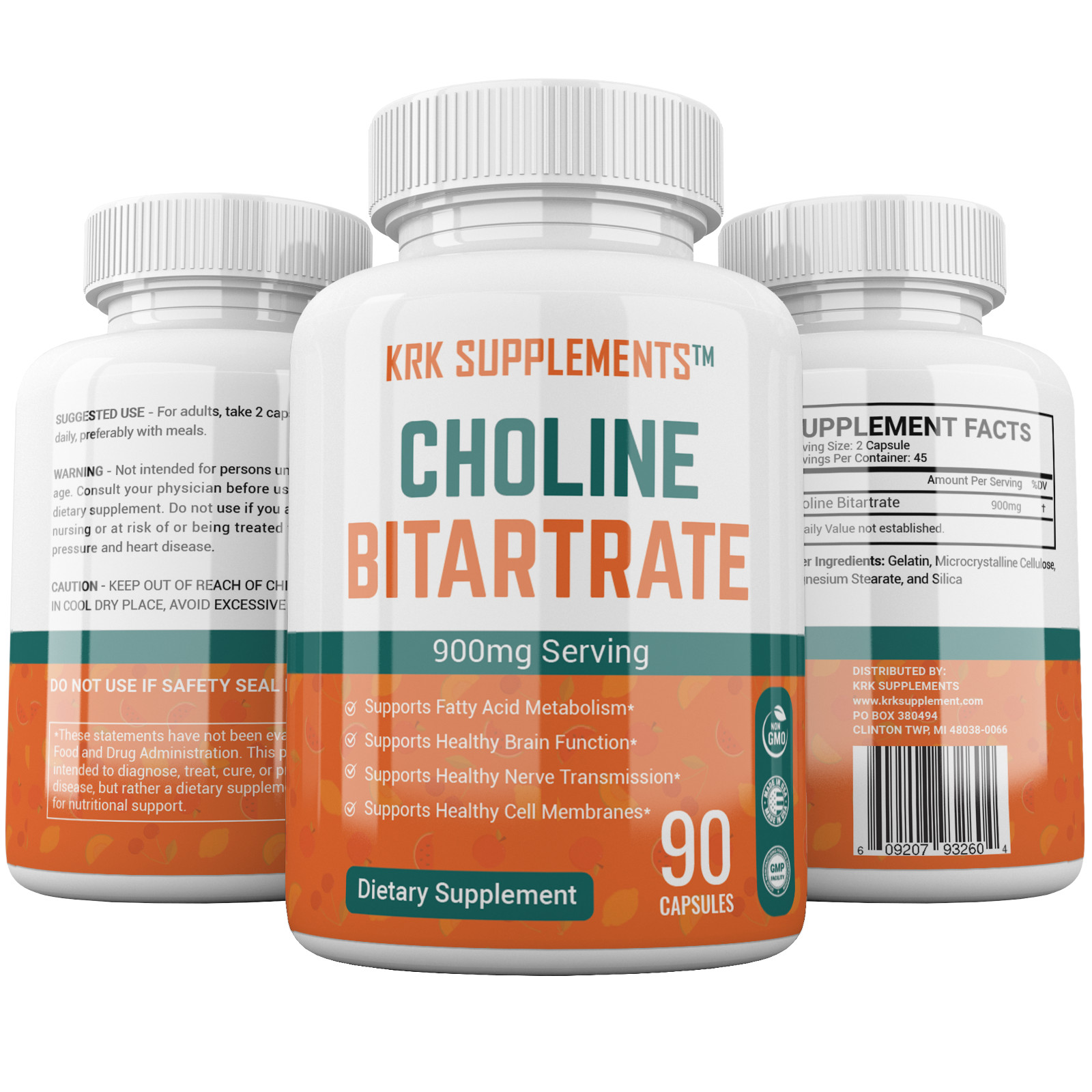 Choline Bitartrate 900mg per serving Brain Memory Booster Nootropic Fatty Liver