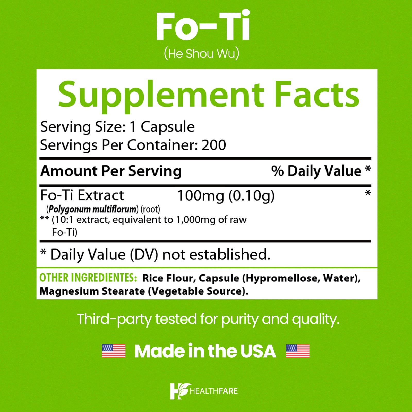 HealthFare Fo-Ti He Shou Wu 1000mg | 200 Count | Fo-Ti Herbal Supplement