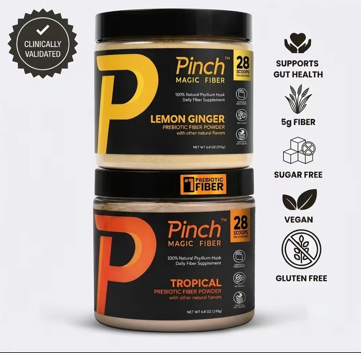 Pinch Magic Fiber Powder Sugar free & Ultra Pure Psyllium Husk Support Tropical