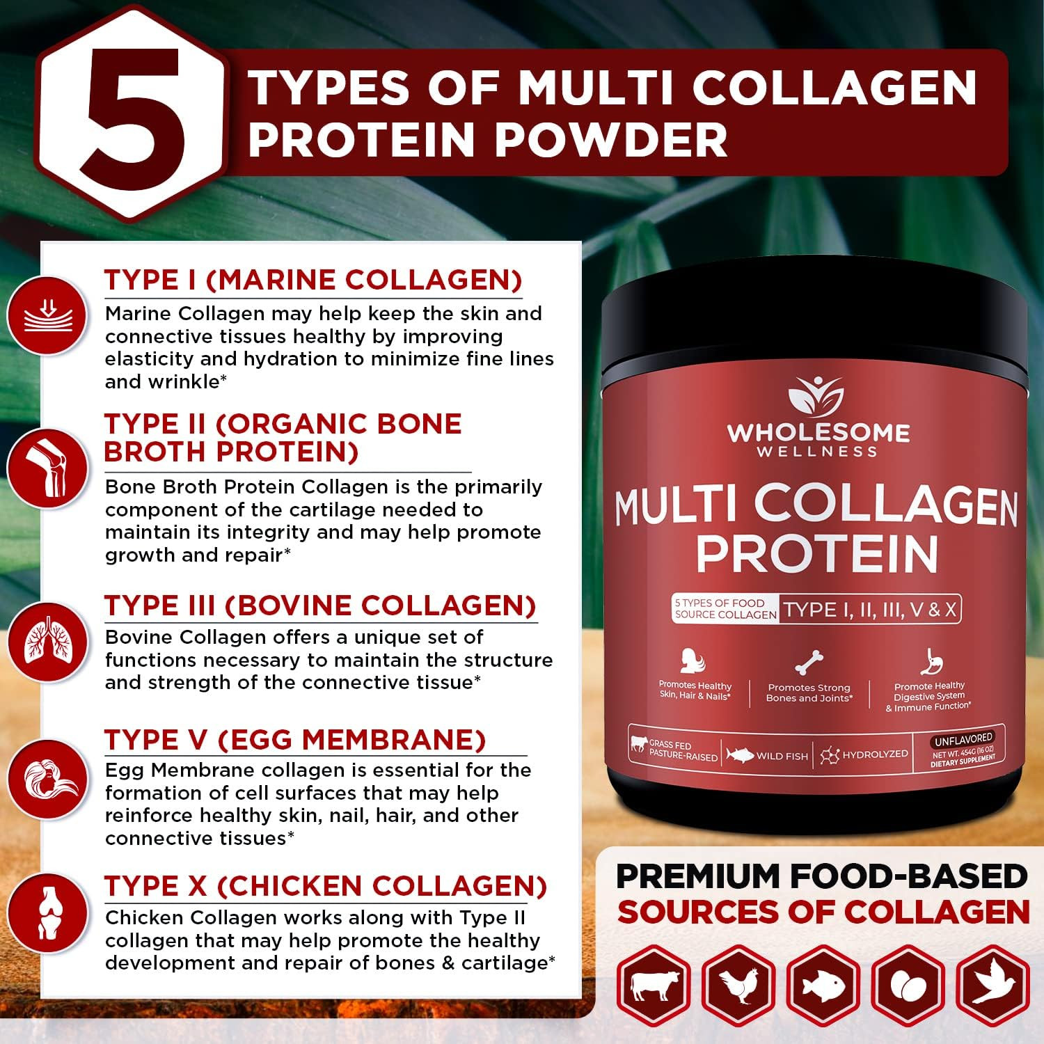 Wholesome Wellness Multi Collagen Protein Powder Hydrolyzed (Type I II III V X)