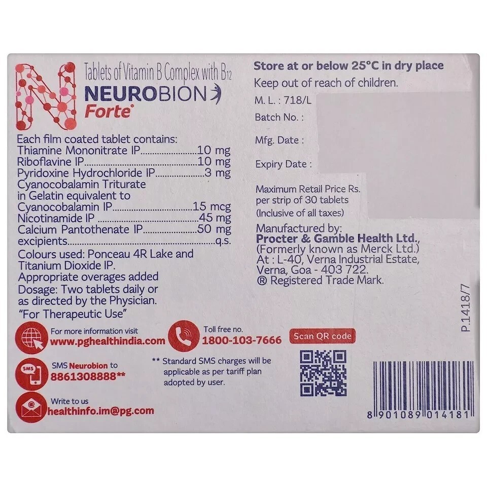 Multivitamin Neurobion Forte B1 B6 B12 B Complex Supplement 150 Tabs Exp 07/2027