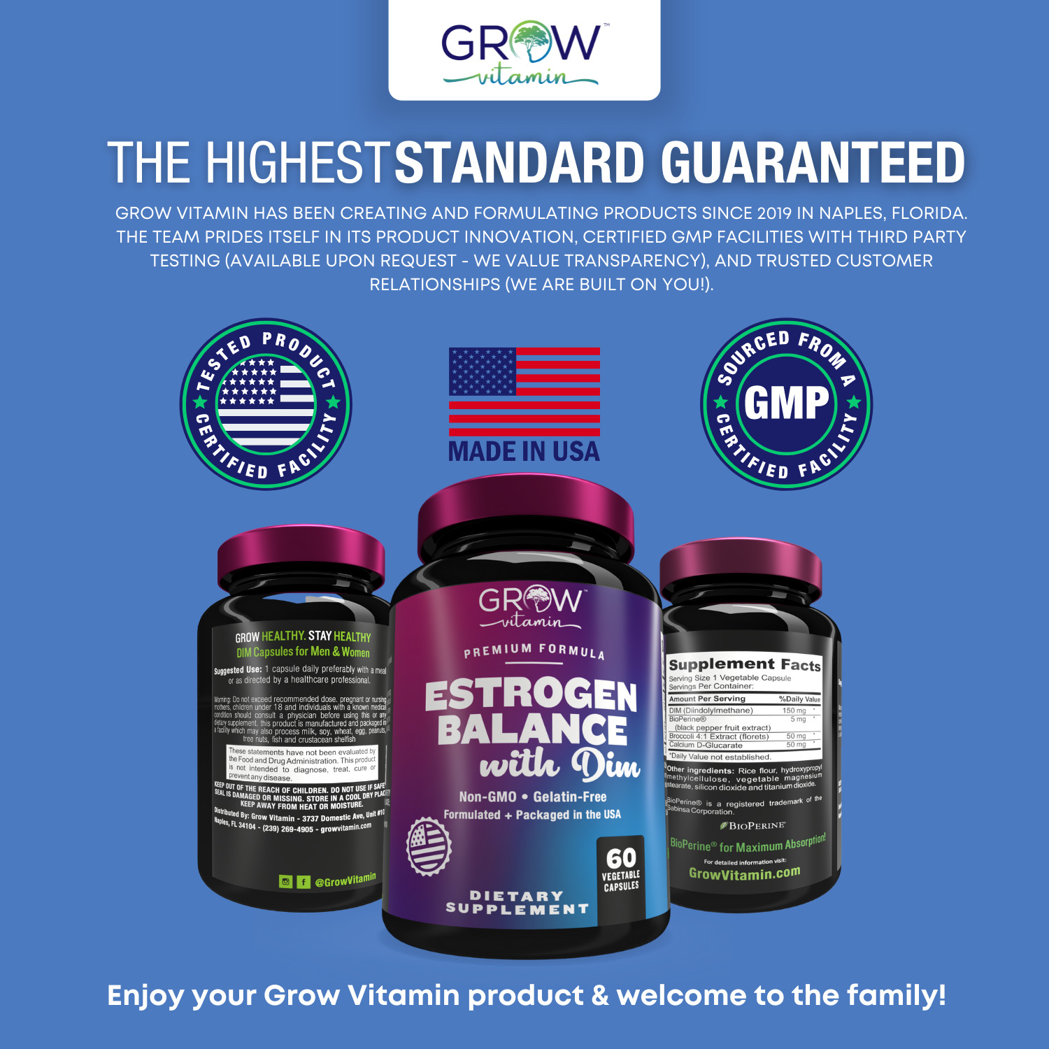 Grow Vitamin DIM (Diindolylmethane) 300mg, 60 Capsules with BioPerine