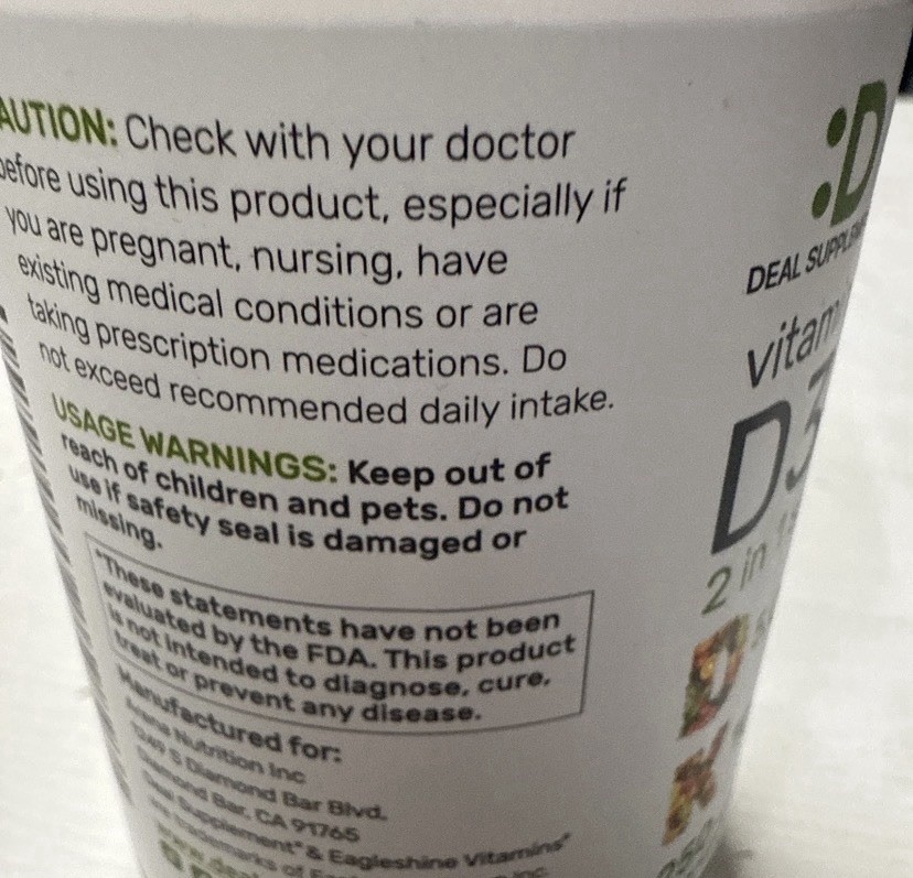 Deal Supplement Vitamin D3 + K2 5,000 IU/100 mcg 250 Softgels GMO-Free