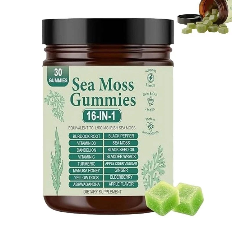3PCS 16 in 1 Organic Sea Moss Gummy Irishmoss Extract 6000Mg Apple Flavor US