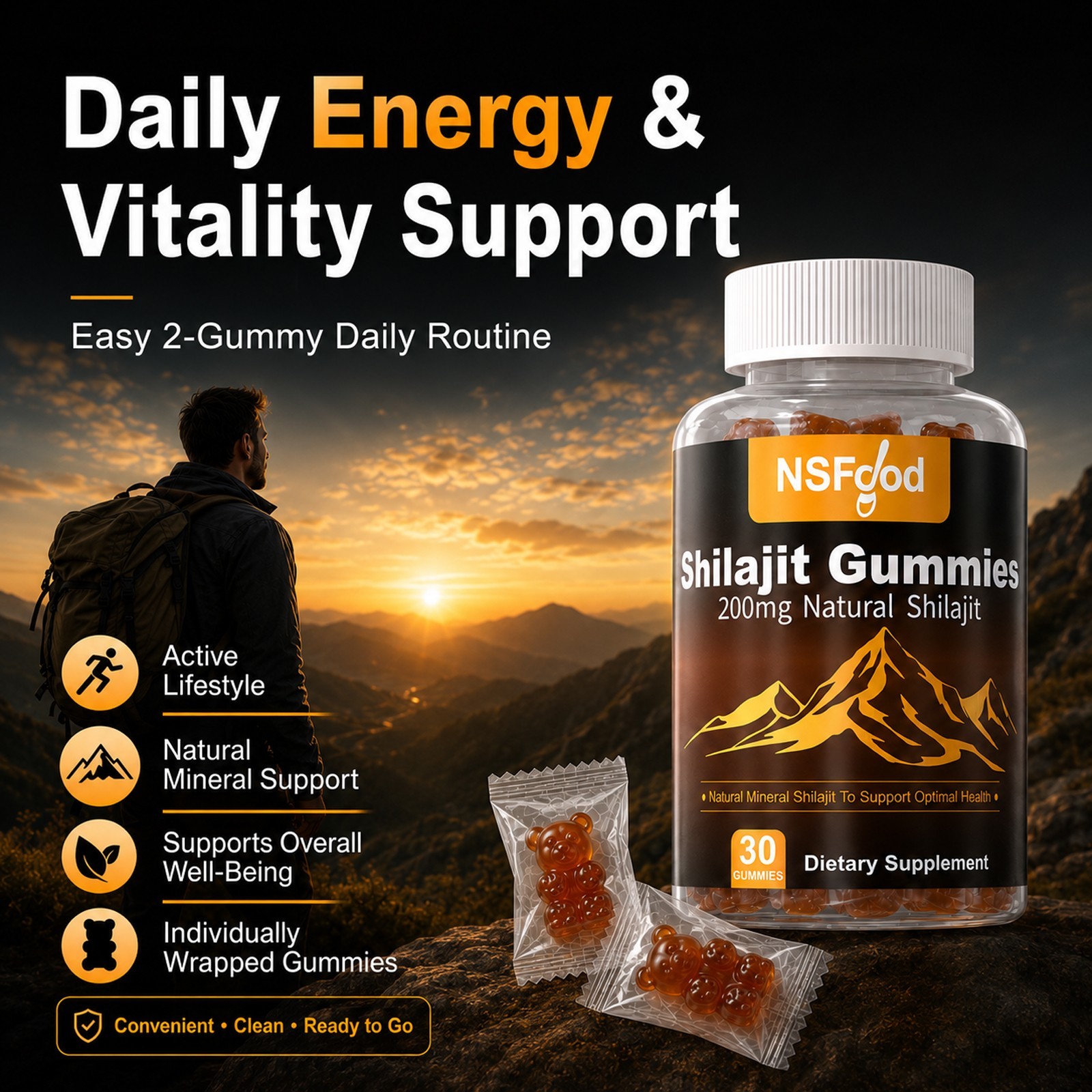 NSFdod Pure Himalayan Shilajit Gummies with 30 Count (Pack of 1) w/ Fulvic Acid