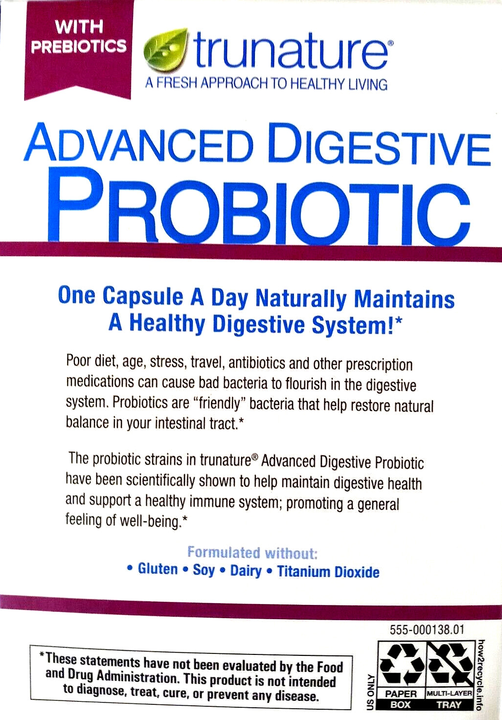 trunature ADVANCED DIGESTIVE PROBIOTIC (10 Billion cells) 100 Caps EXP 08/2025