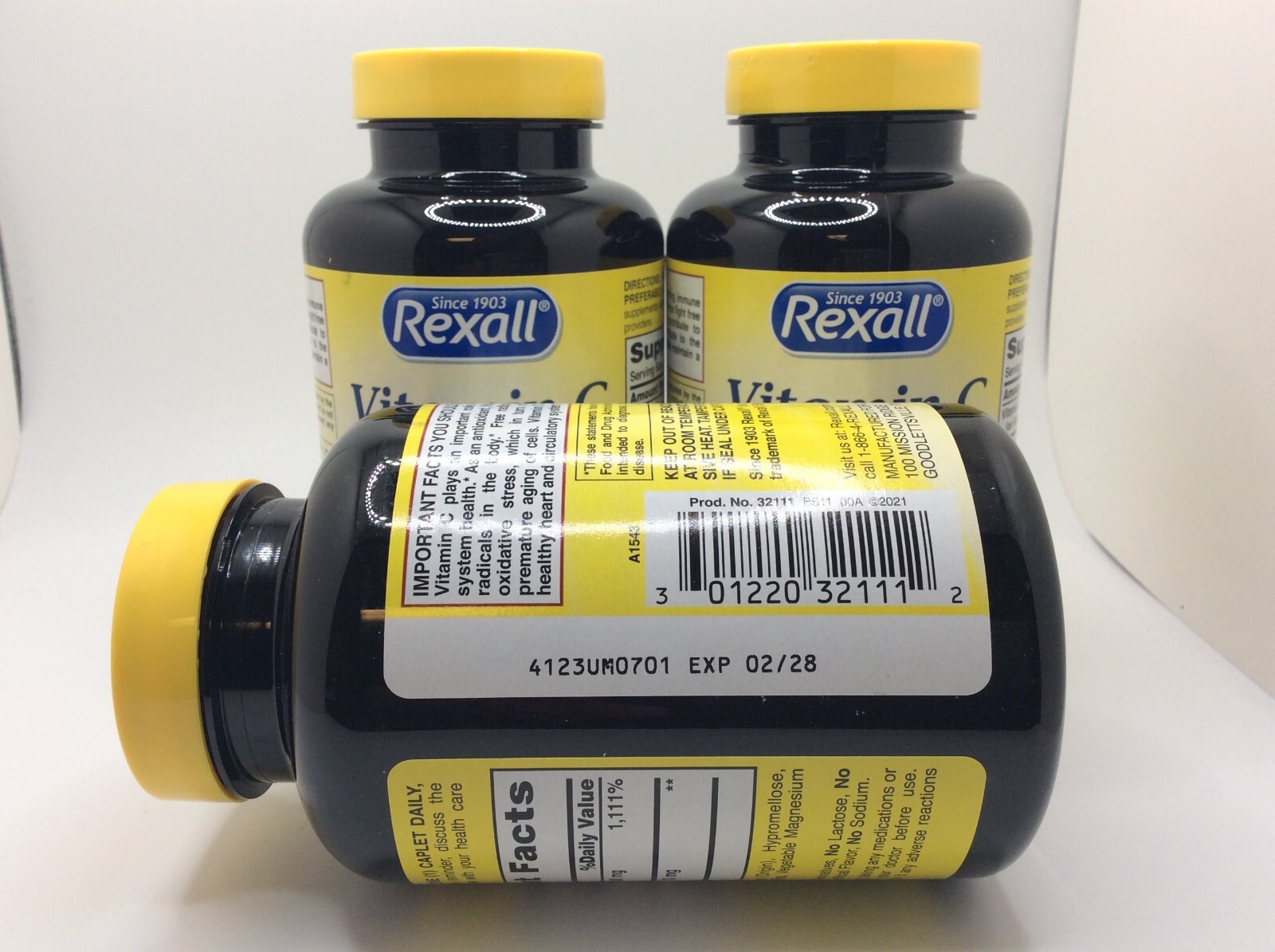 Rexall Vitamin C with Rose Hips 1000mg Immune System Health 360 Caplets, 02/2028