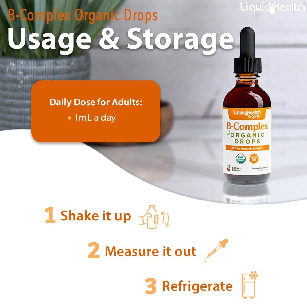LIQUIDHEALTH USDA Organic Vitamin B Complex Drops for Men 2 Fl Oz (Pack of 1)